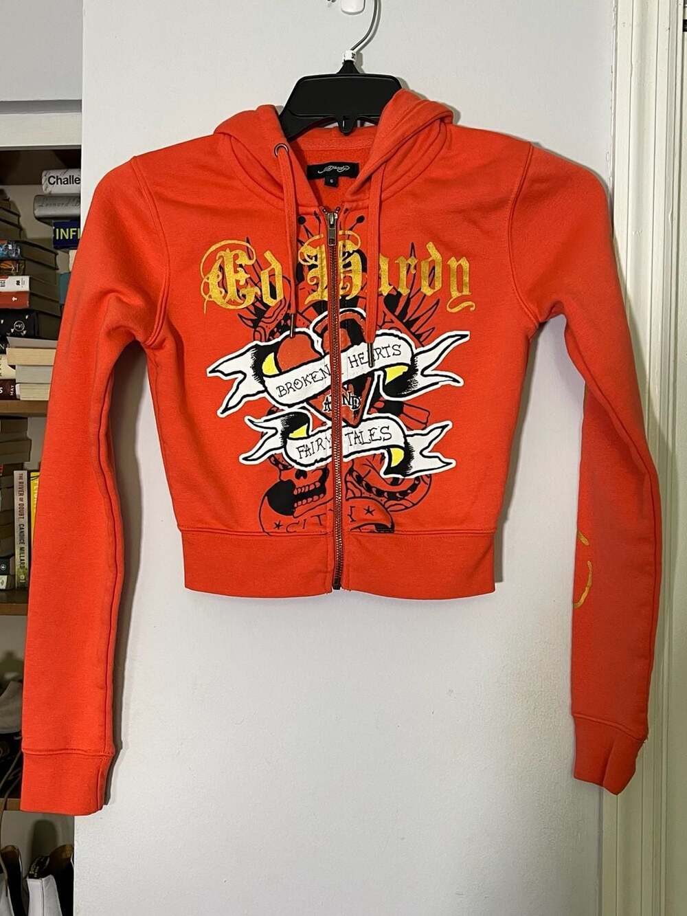 Ed Hardy Women's Broken Hearts and Fairy Tales Cropped Zip-Up Hoodie